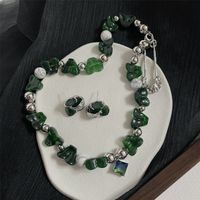 Irregular Green Crystal Beaded Clavicle Necklace Emerald Stud Earrings main image 8