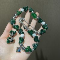 Irregular Green Crystal Beaded Clavicle Necklace Emerald Stud Earrings main image 9