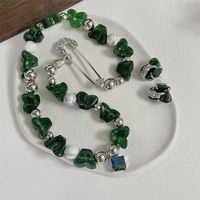 Irregular Green Crystal Beaded Clavicle Necklace Emerald Stud Earrings main image 10