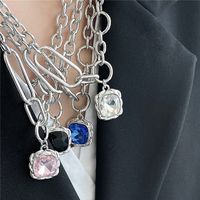 Retro Gemstone Necklace Square Crystal Pendant Niche Sweater Chain main image 3