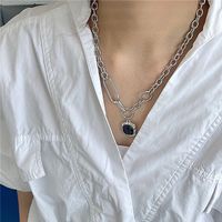 Retro Gemstone Necklace Square Crystal Pendant Niche Sweater Chain main image 5