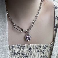 Retro Gemstone Necklace Square Crystal Pendant Niche Sweater Chain main image 8