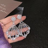 Luxury Full Diamond Fan-shaped Tassel Goddess Fashion Earrings main image 6