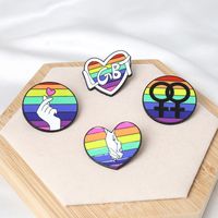 Heart-shaped Rainbow Pride Gay Cartoon Colorful Banner Alloy Brooch main image 5