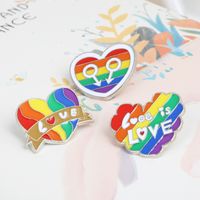 Heart-shaped Rainbow Pride Gay Cartoon Colorful Banner Alloy Brooch main image 4