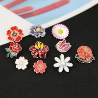 Cherry Blossom Small Red Flower Pearl Painting Oil Brooch Badge Collar Pin main image 1