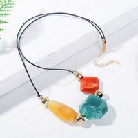 Vintage Long Geometric Color Resin Stone Creative Exaggerated Sweater Pendant Jewelry main image 4