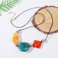 Vintage Long Geometric Color Resin Stone Creative Exaggerated Sweater Pendant Jewelry main image 5
