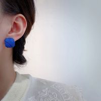 Korean Autumn And Winter New Klein Blue Geometric Trapezoidal Stripe Stud Earrings main image 3