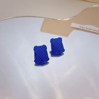 Korean Autumn And Winter New Klein Blue Geometric Trapezoidal Stripe Stud Earrings main image 5