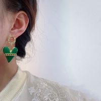 Oil Drop Chain Green Heart Earrings New Korean Three-dimensional Heart Earrings Female main image 3
