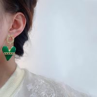 Oil Drop Chain Green Heart Earrings New Korean Three-dimensional Heart Earrings Female main image 4