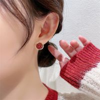 Simple Light Luxury Red Round Pearl Earrings Niche New Year 2022 New Trendy Earrings main image 3