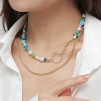 Fashion Jewelry Double-layer String Pearl Flower Mushroom Glass Metal Chain main image 1