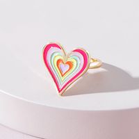 European And American Fashion Jewelry Multi-layer Dripping Oil Color Peach Heart Ring main image 1