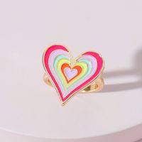 European And American Fashion Jewelry Multi-layer Dripping Oil Color Peach Heart Ring main image 3