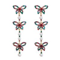 Fashion Rhinestone Butterfly Long Pearl Alloy Earrings Wholesale main image 6