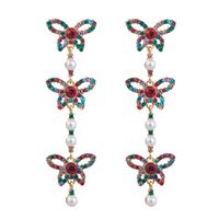 Mode Strass Papillon Longue Perle Alliage Boucles D&#39;oreilles En Gros main image 6