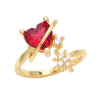 Fashion Inlaid Zircon Heart-shaped Eight-pointed Star Copper Opening Ring main image 3