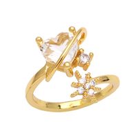 Fashion Inlaid Zircon Heart-shaped Eight-pointed Star Copper Opening Ring main image 5