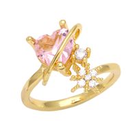 Fashion Inlaid Zircon Heart-shaped Eight-pointed Star Copper Opening Ring main image 6