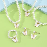 Children's Jewelry Korean Simple Style Butterfly Pearl Necklace Ring Bracelet Earring Set main image 4