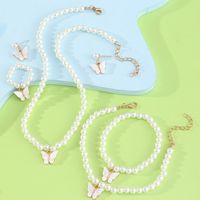 Children's Jewelry Korean Simple Style Butterfly Pearl Necklace Ring Bracelet Earring Set main image 5
