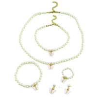 Children's Jewelry Korean Simple Style Butterfly Pearl Necklace Ring Bracelet Earring Set main image 6