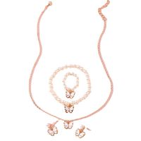 New Butterfly Pendant Pearl Bracelet Children's Ring Earrings Jewelry Set Wholesale main image 6
