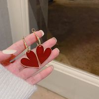 New Year's Festive Red Heart Earrings Female Exaggerated Copper Earrings main image 3