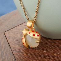 Cute Ladybug Necklace Bracelet Earrings Sand Gold Plated Hetian Jade Necklace Beetle Pendant main image 2