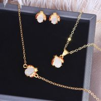 Cute Ladybug Necklace Bracelet Earrings Sand Gold Plated Hetian Jade Necklace Beetle Pendant main image 3