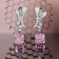 Fashion Pink Yellow Diamond Pendant Full Diamond Bow Copper Earrings main image 1