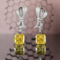 Fashion Pink Yellow Diamond Pendant Full Diamond Bow Copper Earrings main image 3