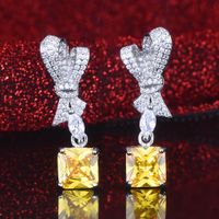 Fashion Pink Yellow Diamond Pendant Full Diamond Bow Copper Earrings main image 4