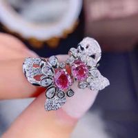 Korean Pink Diamond Butterfly Copper Stud Earrings main image 2