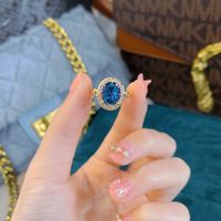 Fashion Retro Rings Royal Blue Jewelry Spinel Sapphire Opening Copper Ring main image 4