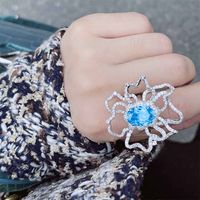 Light Luxury Full Diamond Topaz Blue Suit Bow Necklace Earrings Ring Female main image 5