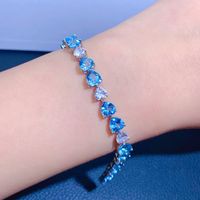 New Blue Topaz Aquamarine Color Buckle Copper Bracelet main image 4