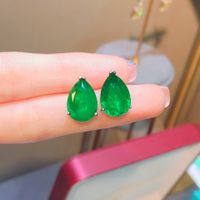Emerald Paraiba Pear Shape Stud Earrings Simple Women's Pendant Wholesale main image 5