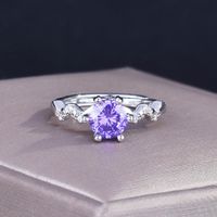 Fashion Moissanite Opening Ring Purple Diamond Copper Ring main image 2