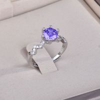 Fashion Moissanite Opening Ring Purple Diamond Copper Ring main image 3