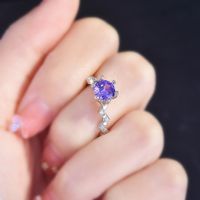 Fashion Moissanite Opening Ring Purple Diamond Copper Ring main image 4