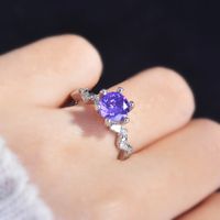 Fashion Moissanite Opening Ring Purple Diamond Copper Ring main image 5