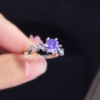 Fashion Moissanite Opening Ring Purple Diamond Copper Ring main image 6