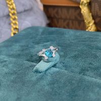 Fashion Aquamarine Ring Simple Diamond Ring Opening Copper Ring main image 4