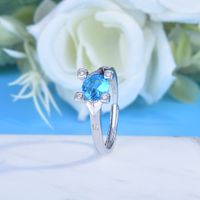Fashion Aquamarine Ring Simple Diamond Ring Opening Copper Ring main image 6