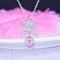 Fashion Three-dimensional Pink Diamond Bow Pendant Copper Necklace main image 2