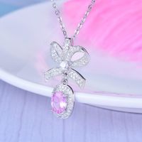 Fashion Three-dimensional Pink Diamond Bow Pendant Copper Necklace main image 4