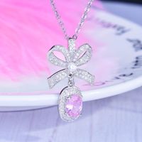 Fashion Three-dimensional Pink Diamond Bow Pendant Copper Necklace main image 5